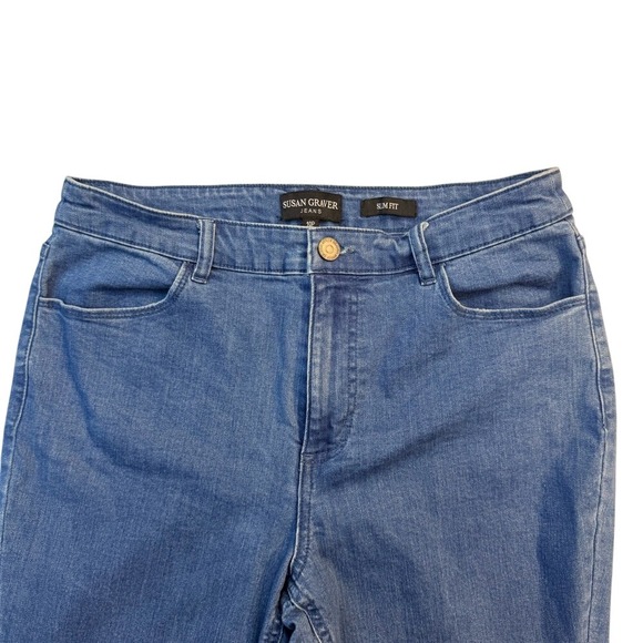 Susan Graver Capri Jeans 10P Slim Fit Ankle Cropped Eyelet Hem Blue Denim - Picture 7 of 14